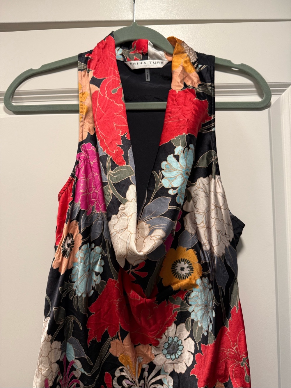 Trina Turk Black Tank with Pink Floral Print
